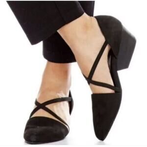 Eileen Fisher Flat Suede Poet Cross Strap Sandal Black 8